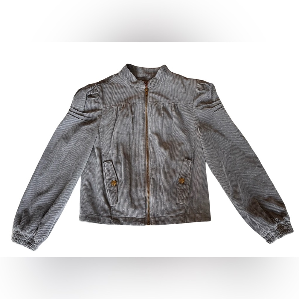 Juicy Couture Women's Cropped Jacket Size Small Grey Cordoroy Full Zip Y2K